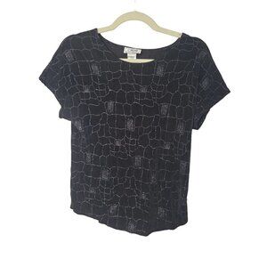 Caviar VTG Womens M Black Sparkle Sheer Short Sleeve Pullover Stretch Blouse Top